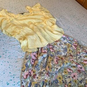 Yellow Ruffled Blouse with Floral Skirt